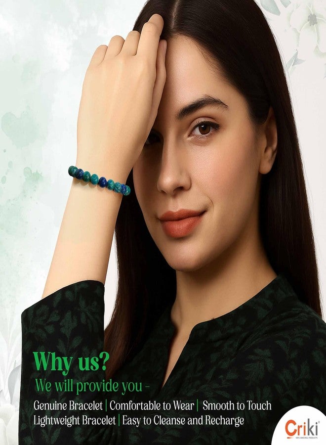 CRIKI Azurite Bracelet for Women and Men Original Certified - Greenish Blue Azurite Crystal Bracelet for Focus, Healing, Stress Relief, Intuition and Emotional Balance - 8MM beads - Image 5