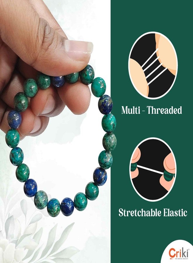CRIKI Azurite Bracelet for Women and Men Original Certified - Greenish Blue Azurite Crystal Bracelet for Focus, Healing, Stress Relief, Intuition and Emotional Balance - 8MM beads - Image 4