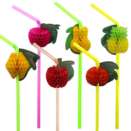 BLUETOP BLUE TOP Tropical Fruit Straws 965 Inch 100 PCS Colorful Fruit design Drinking Straws for CocktailMilkshakeJuice Decoration  Add Atmosphere for PartyBar