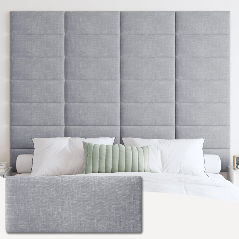 IFNOW IFNOW Upholstered Wall Mounted Headboard 3D Soundproof Wall Panels Peel and Stick for Queen Size Reusable and Removable Tufted Bed Headboard in Light Grey 9 Panels 10 x 24 