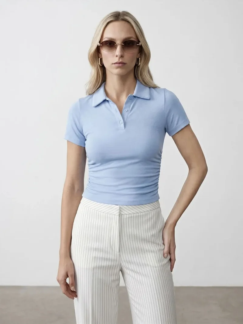 ديلفين Dilvin Women’s Crop Slim Fit Polo T-Shirt