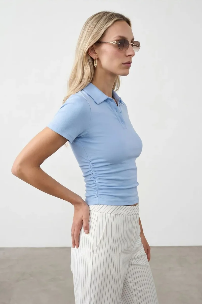 Dilvin Baby Blue DILVIN Women’s Crop Slim Fit Polo T-Shirt for Women | Best Price UAE