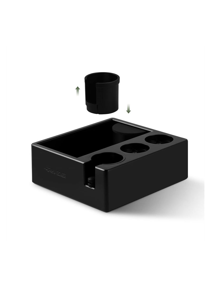 SYOSI Espresso Accessories Organizer Box, 4 in 1 Knock Box Tamping Station Plastic for Storage 51-58MM Espresso Tamper, Distributor, Portafilter Anti-slip Silicone Mats  - Image 1