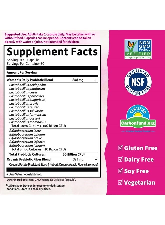 Garden of Life Once Daily Dr. Formulated Probiotics for Women 50 Billion CFU 16 Probiotic Strains with Organic Prebiotics for Digestive, Vaginal & Immune Health, Dairy Free, Shelf Stable 30 Capsules - Image 5