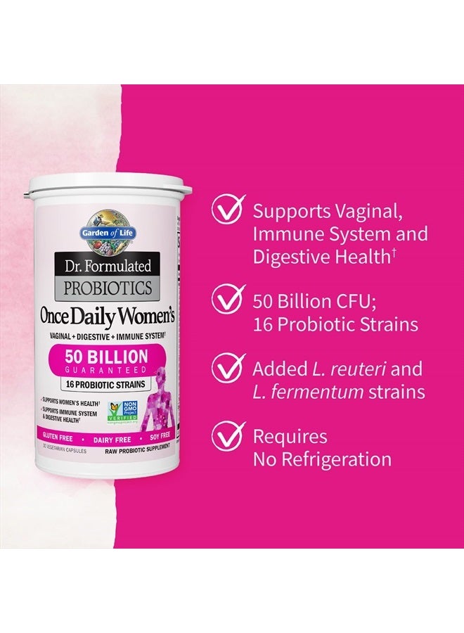Garden of Life Once Daily Dr. Formulated Probiotics for Women 50 Billion CFU 16 Probiotic Strains with Organic Prebiotics for Digestive, Vaginal & Immune Health, Dairy Free, Shelf Stable 30 Capsules - Image 3