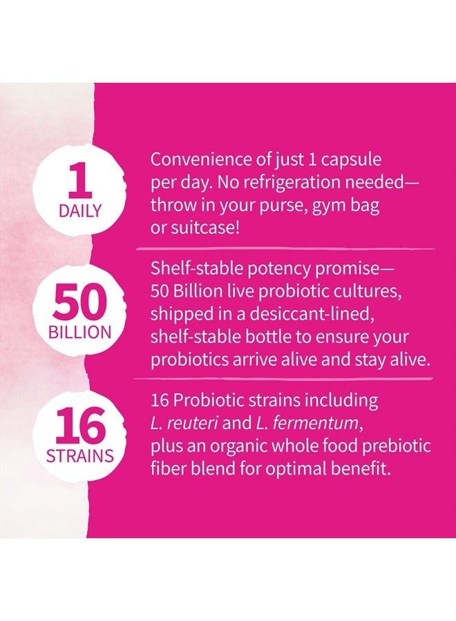 Garden of Life Once Daily Dr. Formulated Probiotics for Women 50 Billion CFU 16 Probiotic Strains with Organic Prebiotics for Digestive, Vaginal & Immune Health, Dairy Free, Shelf Stable 30 Capsules - Image 2