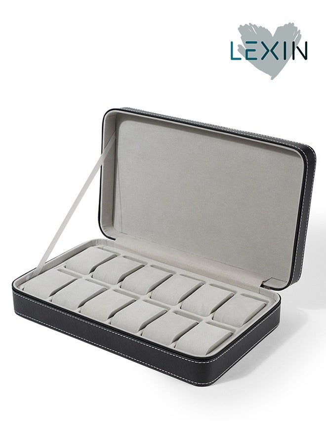 LEXIN 12-Slot Leather Watch Organizer Black - Image 2