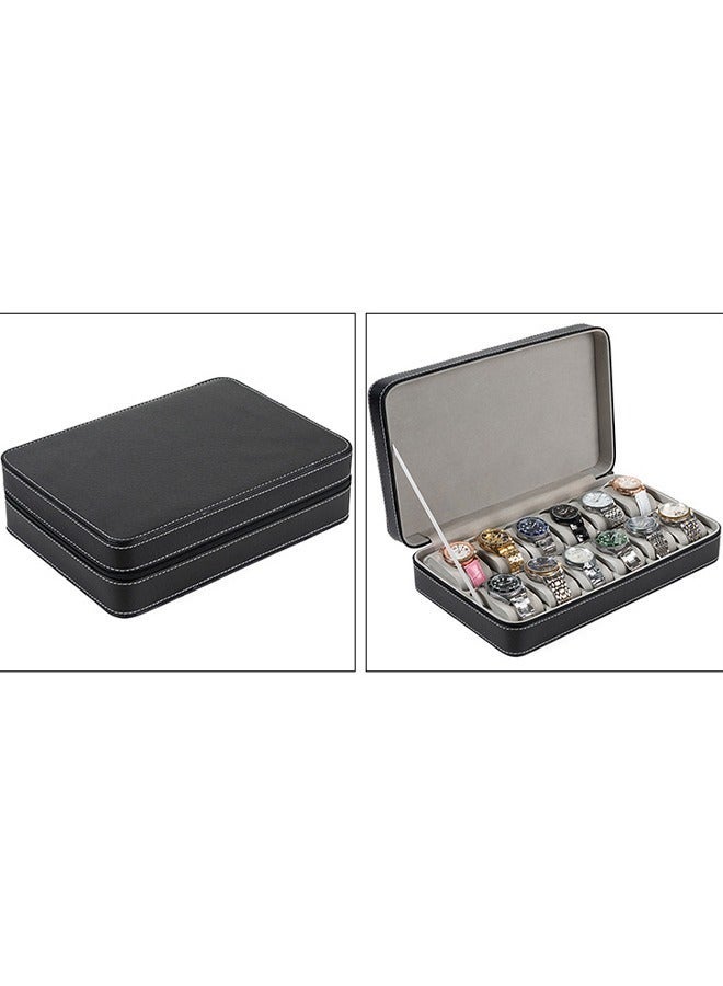 LEXIN 12-Slot Leather Watch Organizer Black - Image 3