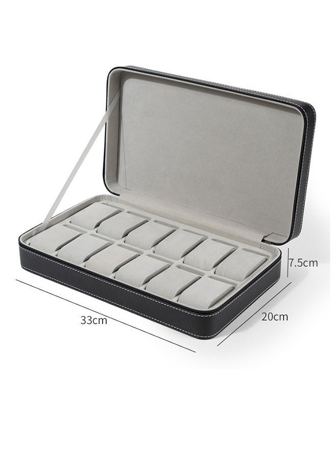 LEXIN 12-Slot Leather Watch Organizer Black - Image 1