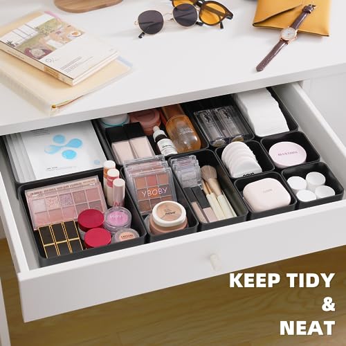 CHANCETSUI 11-Piece Stackable Drawer Organizer Set, Multi-size Desk Drawer Organizer Trays Vanity Storage Bins for Storing Makeup, Stationery, Utensils in Bathroom Dresser, Office and Kitchen - Image 3