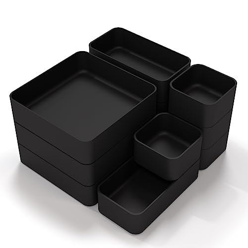 CHANCETSUI 11-Piece Stackable Drawer Organizer Set, Multi-size Desk Drawer Organizer Trays Vanity Storage Bins for Storing Makeup, Stationery, Utensils in Bathroom Dresser, Office and Kitchen - Image 1