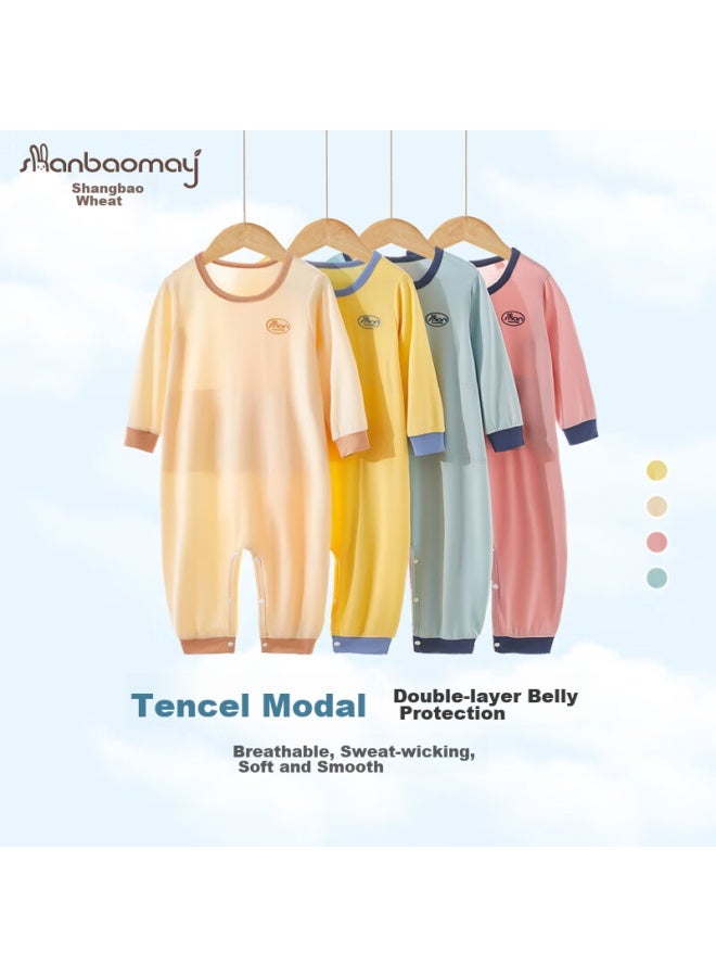 SHANBAOMAY Shangbaomaichunxia Children's Long-sleeve Pajamas, Lenzing Modal Thin Fabric, Boys And Girls Loungewear, Jelly Blue, Size 150 - Image 3