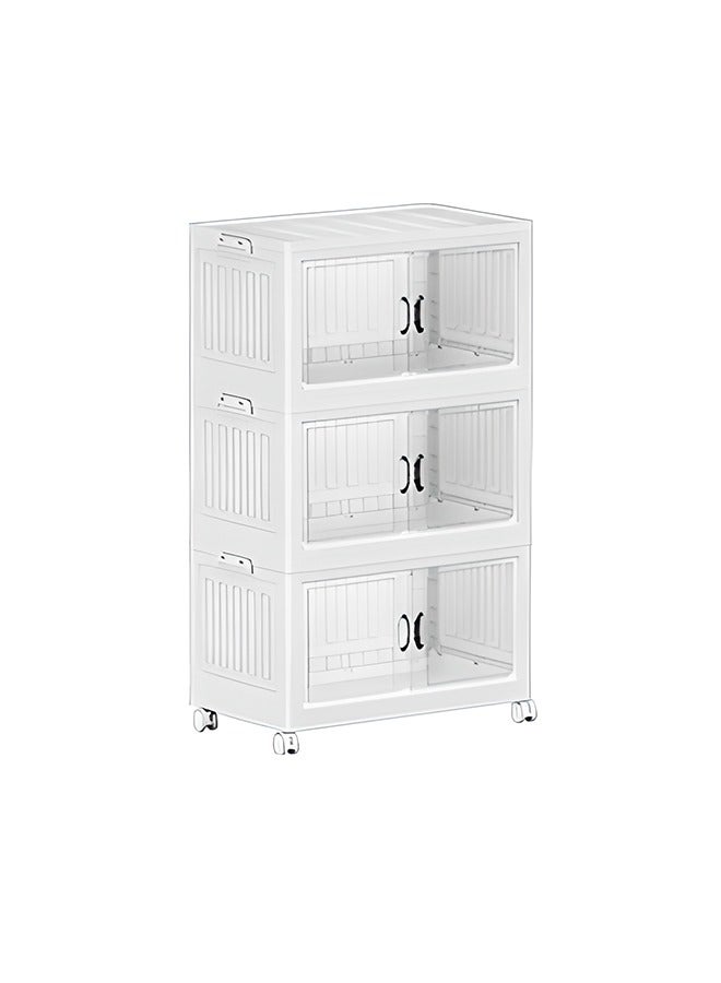 Generic 3-Layer Storage Cabinet, Foldable Drawer Shelves, Magnetic Double Doors, Easy Storage  - Image 1