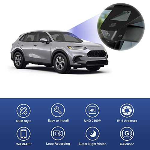 FITCAMX كاميرا داش فيت كام إكس 4K مناسبة لهوندا HR-V 2023 2024 2025 سبورت LX EX-L (الجيل 3)، مظهر مصنع أصلي، فيديو UHD 2160P، واي فاي مدمج وتطبيق، تسجيل متكرر، حساس G، سهل التركيب، بطاقة 64 جيجابايت - Image 3