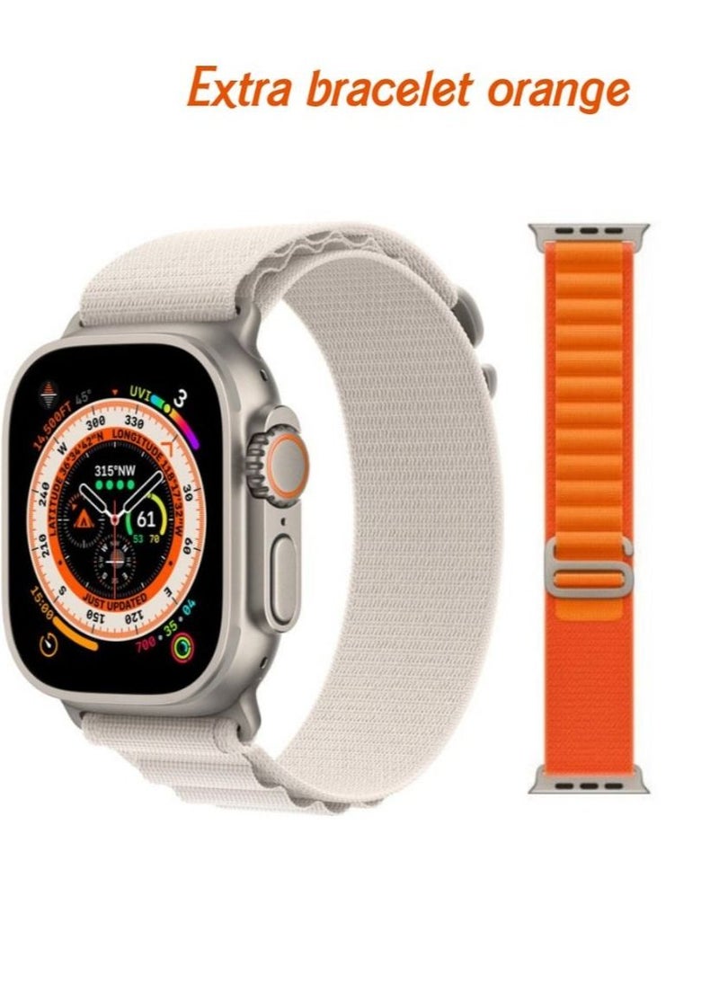 Bastec The New BC ULTRA Smart Watch The Eighth Series With A Full Screen Works With The Android And IOS System Supports GPS And NFC With An Additional Bracelet Size 49 mm / 2.1 Inch - White/ Orange  Color  - Image 1