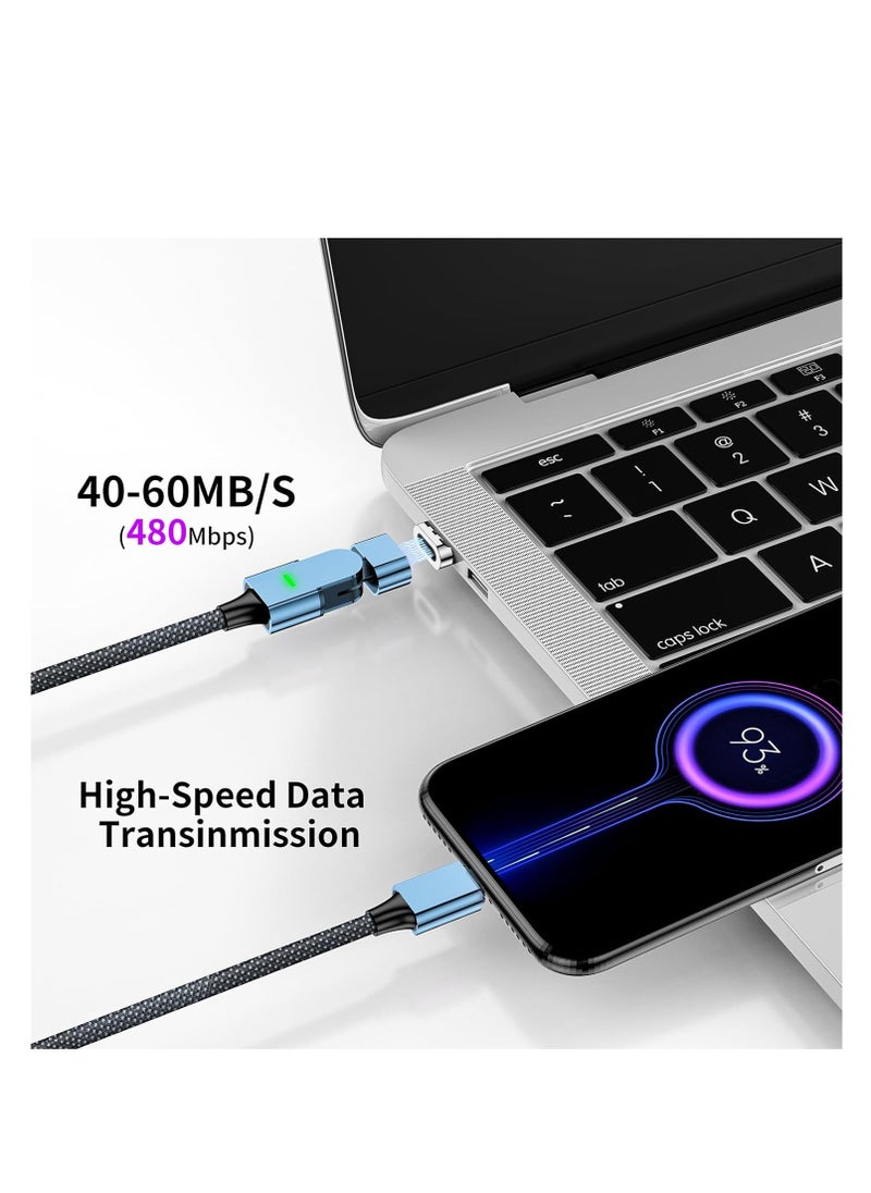 Generic - 100W 180° Magnetic Charging Cable, 2-in-1 USB C to USB C/Lightning Charger (2 Pack, 4ft & 6.6ft), 480Mbps Data Transfer for iPhone 15, iPad, MacBook Pro, Galaxy S22 (Blue) - Image 1
