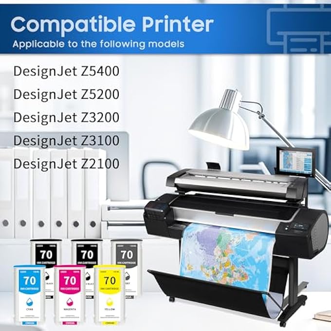 70 INK CARTRIDGE 130ML 6-PACK WITH CHIP C9448A C9449A C9450A C9452A C9453A C9454A INK REPLACEMENT FOR HP 70 INK FOR DESIGNJET Z5400 Z5200 Z3200 Z3100 Z2100 PRINTER (MK/PK/C/M/Y/G) - Image 2