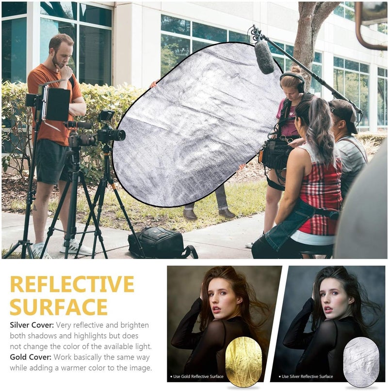 eWINNER 150*200cm 7in1 Light Reflector Set Portable Collapsible Multi-Disc Reflector Photography with Bag for Photography Photo Lighting Outdoor Lighting Translucent Silver Gold White Black Green Blue - Image 4