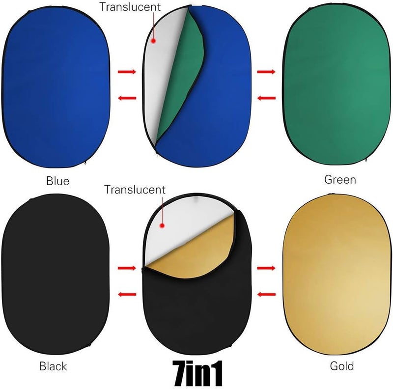 eWINNER 150*200cm 7in1 Light Reflector Set Portable Collapsible Multi-Disc Reflector Photography with Bag for Photography Photo Lighting Outdoor Lighting Translucent Silver Gold White Black Green Blue - Image 2