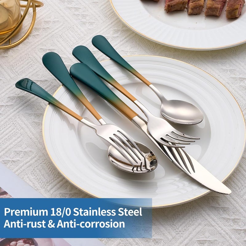 Moxinox 20-Piece Green and Orange Silverware Set, 18/0 Stainless Steel Colorful Handle Flatware Set,Service for 4,Modern Cutlery Set Includes Dinner Knives Forks Spoons,Mirror Polished,Dishwasher Safe - Image 4