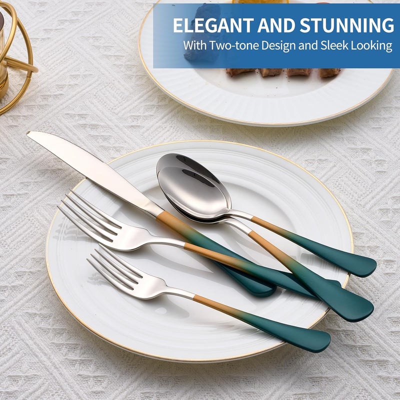 Moxinox 20-Piece Green and Orange Silverware Set, 18/0 Stainless Steel Colorful Handle Flatware Set,Service for 4,Modern Cutlery Set Includes Dinner Knives Forks Spoons,Mirror Polished,Dishwasher Safe - Image 3
