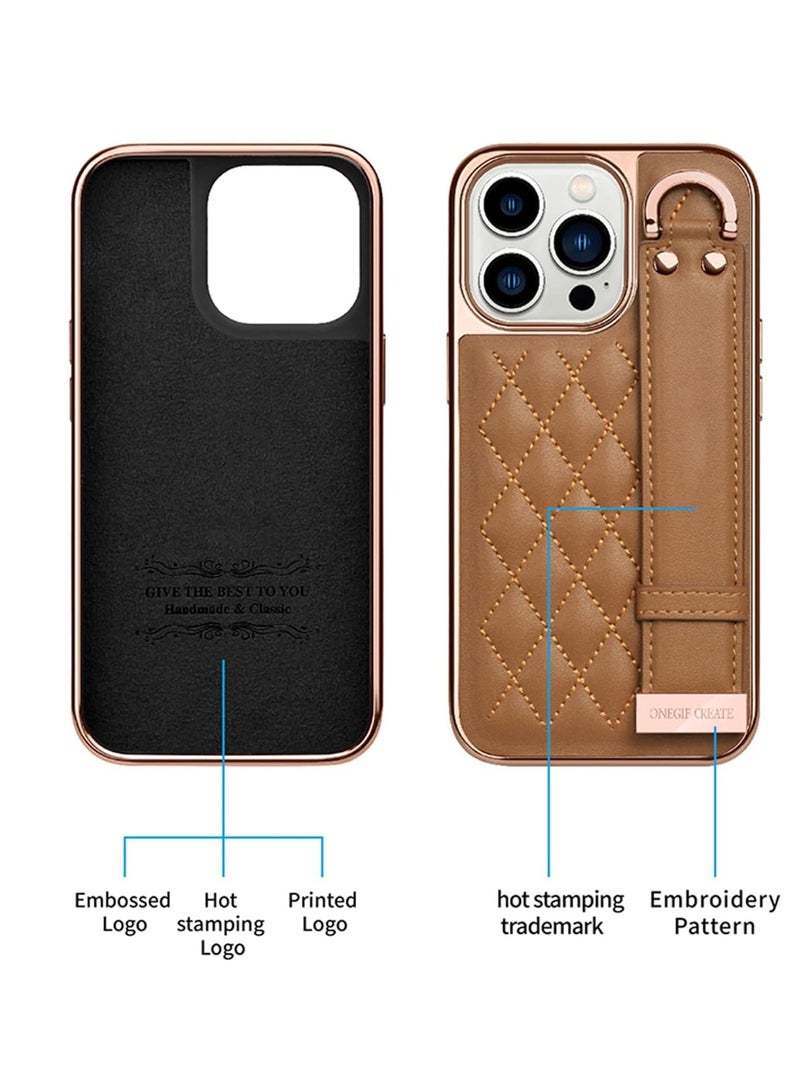 SYOSI Case for iPhone 14 Pro Max, Premium PU Leather Phone Case with Kickstand, Luxury Gold Plating Edge, Hand Finger Strap, Cute Holder Gift for Women Girls, Soft Thin Protective Cover, 6.7 inch - Black - Image 5