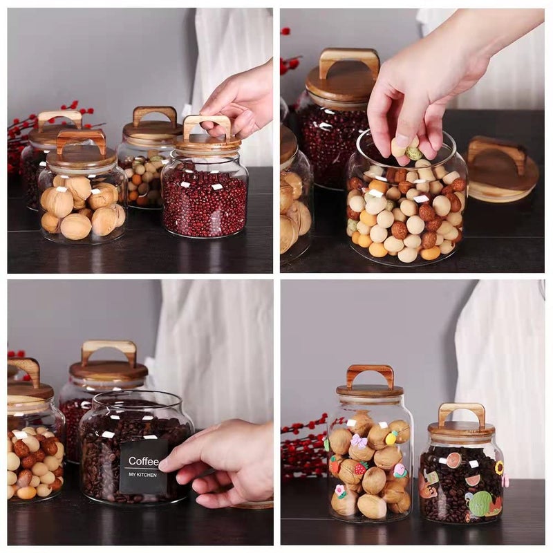 SAIOOL Glass Jars with Airtight Lid [Set of 4],Kitchen Canisters, Borosilicate Storage Containers,Retro Design, jars for Candy,Cookie,Rice,Sugar,Flour, Flour,Pasta,Nuts and Spice Jars - Image 3