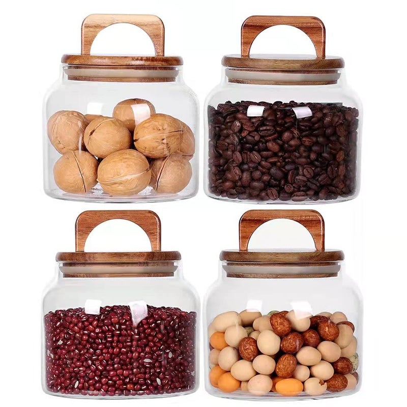 SAIOOL Glass Jars with Airtight Lid [Set of 4],Kitchen Canisters, Borosilicate Storage Containers,Retro Design, jars for Candy,Cookie,Rice,Sugar,Flour, Flour,Pasta,Nuts and Spice Jars - Image 1