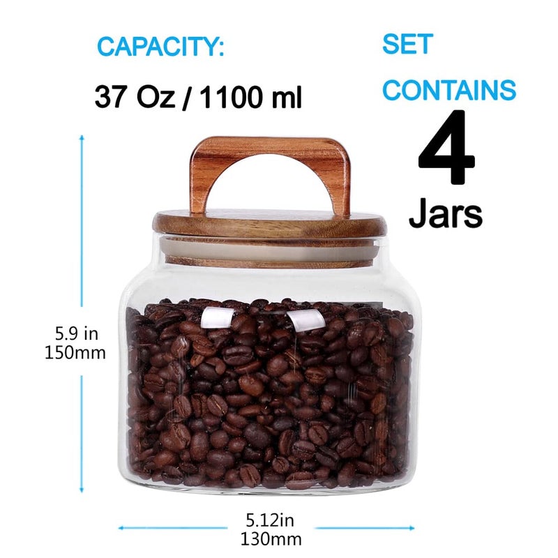 SAIOOL Glass Jars with Airtight Lid [Set of 4],Kitchen Canisters, Borosilicate Storage Containers,Retro Design, jars for Candy,Cookie,Rice,Sugar,Flour, Flour,Pasta,Nuts and Spice Jars - Image 2