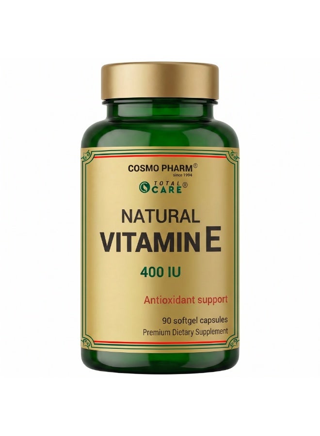 Cosmo Pharm Natural Vitamin E 400 IU | D-Alpha Tocopherol for Antioxidant & Skin Support | 90 Softgels - Image 1