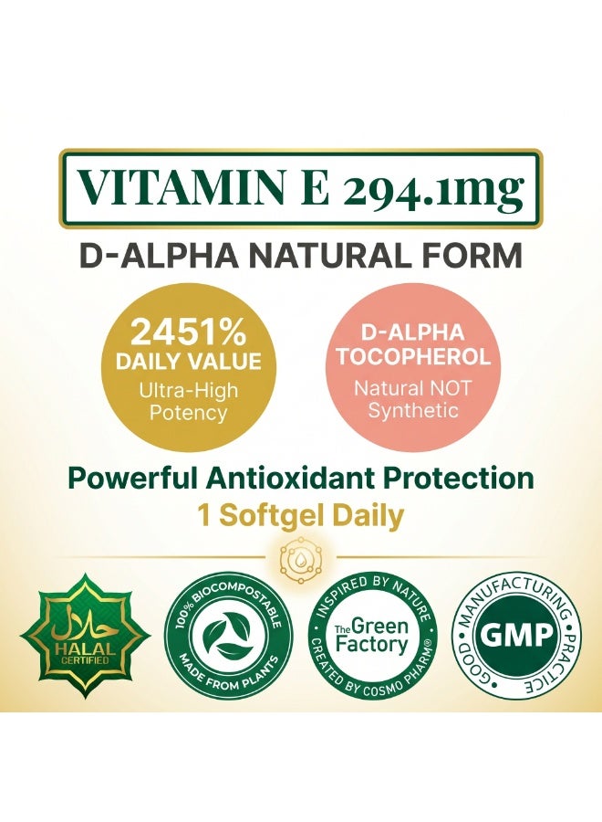 Cosmo Pharm Natural Vitamin E 400 IU | D-Alpha Tocopherol for Antioxidant & Skin Support | 90 Softgels - Image 5