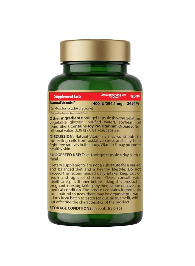 Cosmo Pharm Natural Vitamin E 400 IU | D-Alpha Tocopherol for Antioxidant & Skin Support | 90 Softgels - Image 2