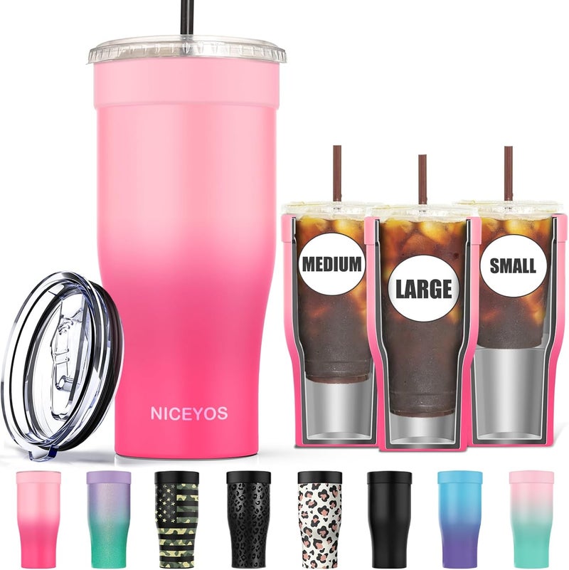 Niceyos Universal Iced Coffee Sleeve - Upgraded Double Wall Reusable Stainless Steel Holder Sleeves Insulator for Cold Drinks Fits Starbucks Dunkin Donuts McDonalds Small Medium Large Cup (Sakura) - Image 1
