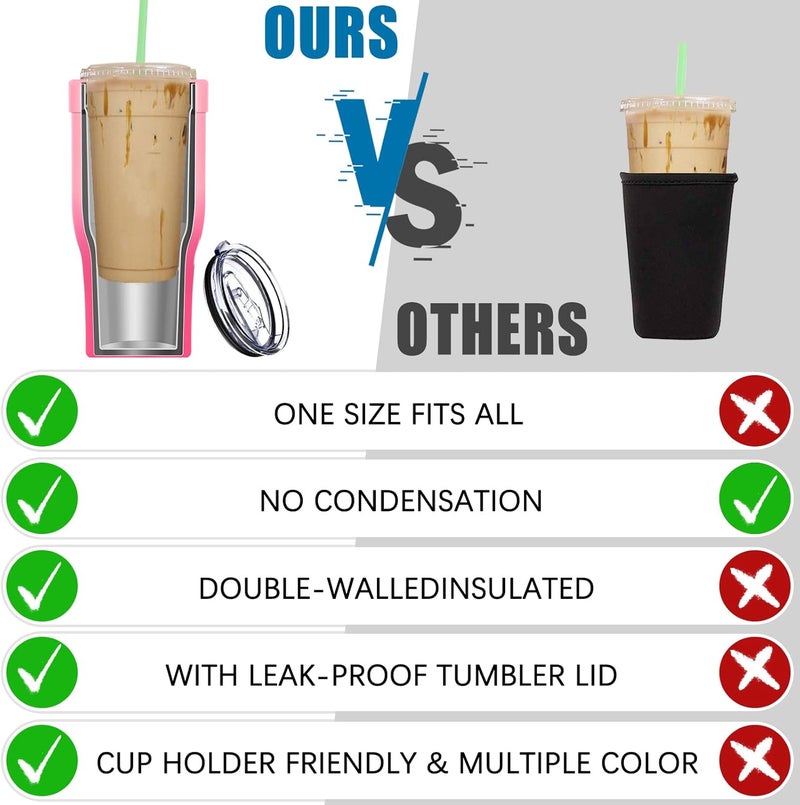 Niceyos Universal Iced Coffee Sleeve - Upgraded Double Wall Reusable Stainless Steel Holder Sleeves Insulator for Cold Drinks Fits Starbucks Dunkin Donuts McDonalds Small Medium Large Cup (Sakura) - Image 4