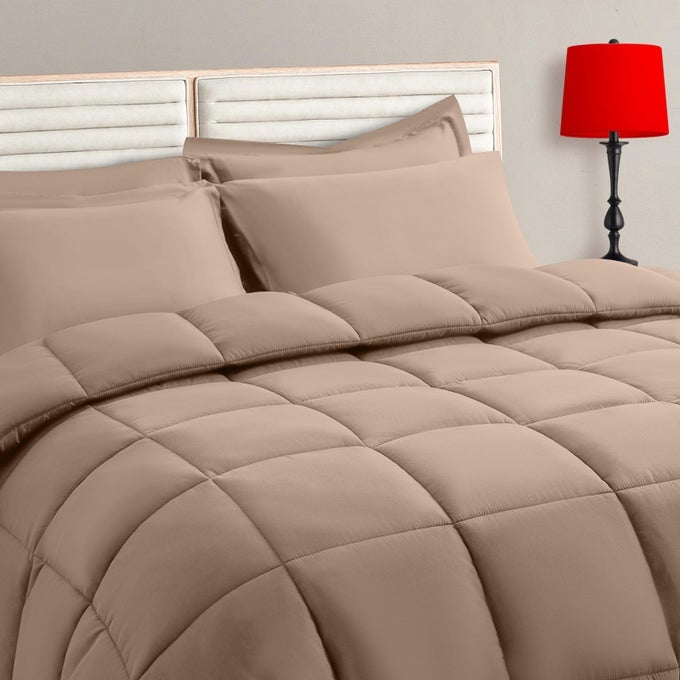 BEIGE TWIN SIZE COMFORTER SET 5 PIECES BED IN A BAG BEDDING SETS WITH ALL SEASON SOFT QUILTED WARM FLUFFY REVERSIBLE COMFORTERFLAT SHEETFITTED SHEET1 PILLOW SHAMS1 PILLOWCASES