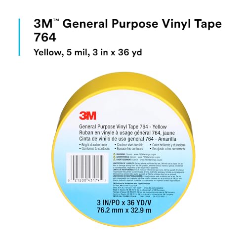 3M Vinyl Tape 764, General Purpose, 3 in x 36 yd, Yellow, 1 Roll, Light Traffic Floor Marking Tape, Social Distancing, Color Coding, Safety, Bundling - Image 2