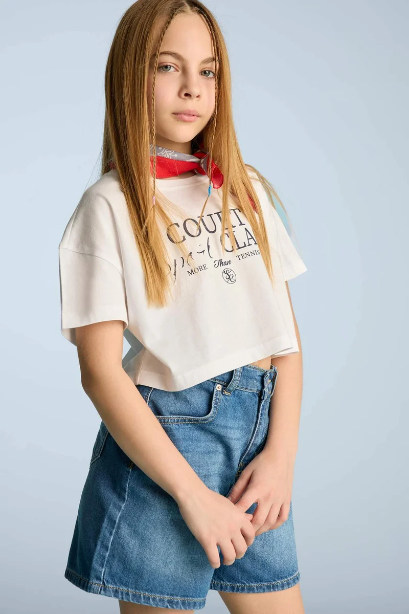ديفاكتو Girl Crew Neck Crop T-Shirt