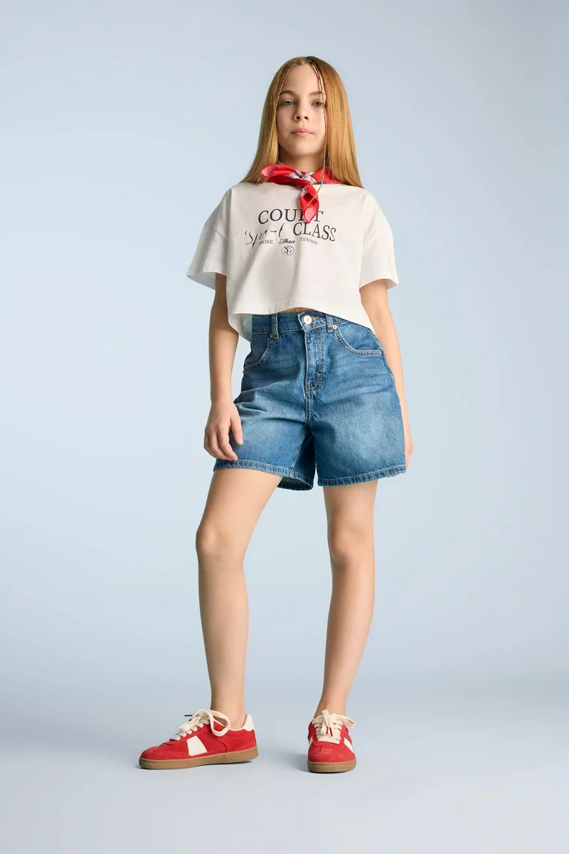 ديفاكتو Girl Crew Neck Crop T-Shirt