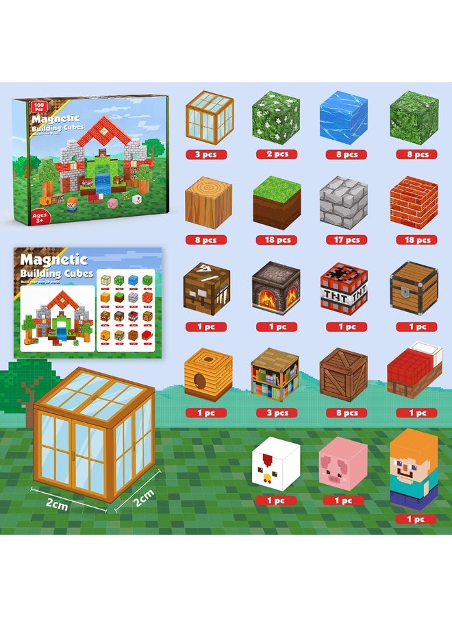 والالا مكعبات بناء مغناطيسية 100 قطعة - ألعاب بناء تعليمية STEM للأطفال من سن 3 إلى 10 سنوات، مكعبات مونتيسوري الحسية مع بلاط، هدية تعليمية إبداعية مثالية للأولاد والبنات - Image 2