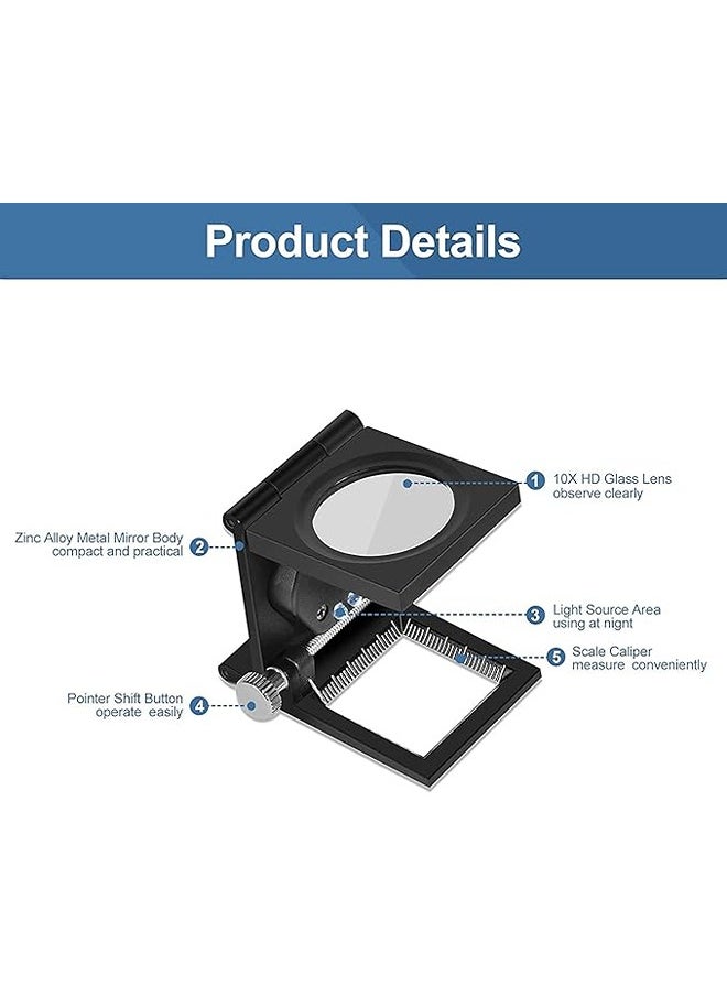 GOTOTOP - GOTOTOP 10 x 28mm Linen Test Three Folding Magnifying Glass Portable Magnifying Thread Counter Linen Tester 10X Magnifier Zinc Alloy with Scale for Textile Jewelry Collection Repair - Image 1