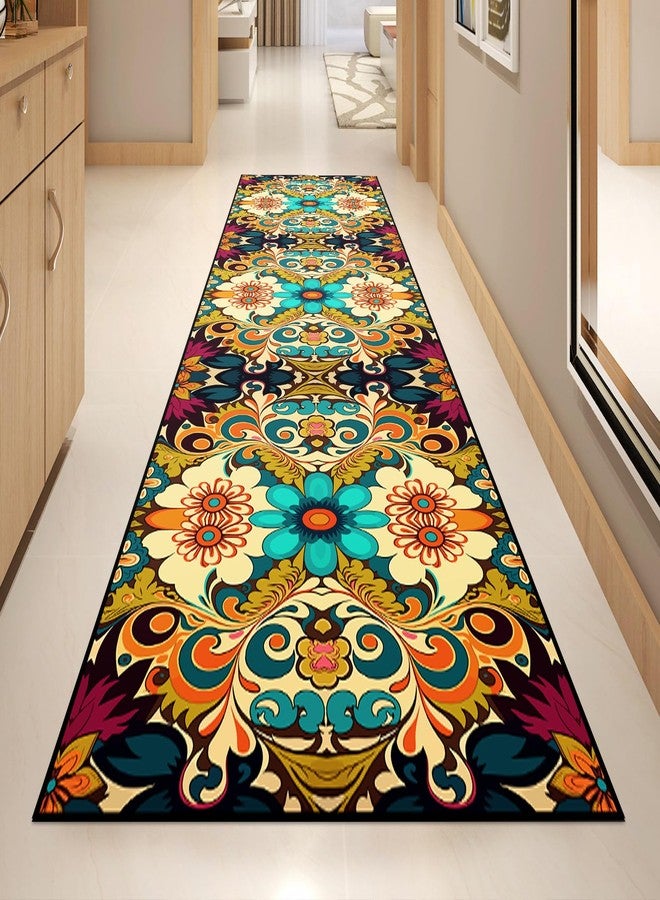 GUG Washable Corridor Runner Rug, Non-Slip Vintage Hallway Rug Runner with Upgrade Rubber Backing, Stain Resistant Faux Wool Distressed Carpet for Bedroom Kitchen Laundry Corridor Balcony (126" x 31.5") - Image 1