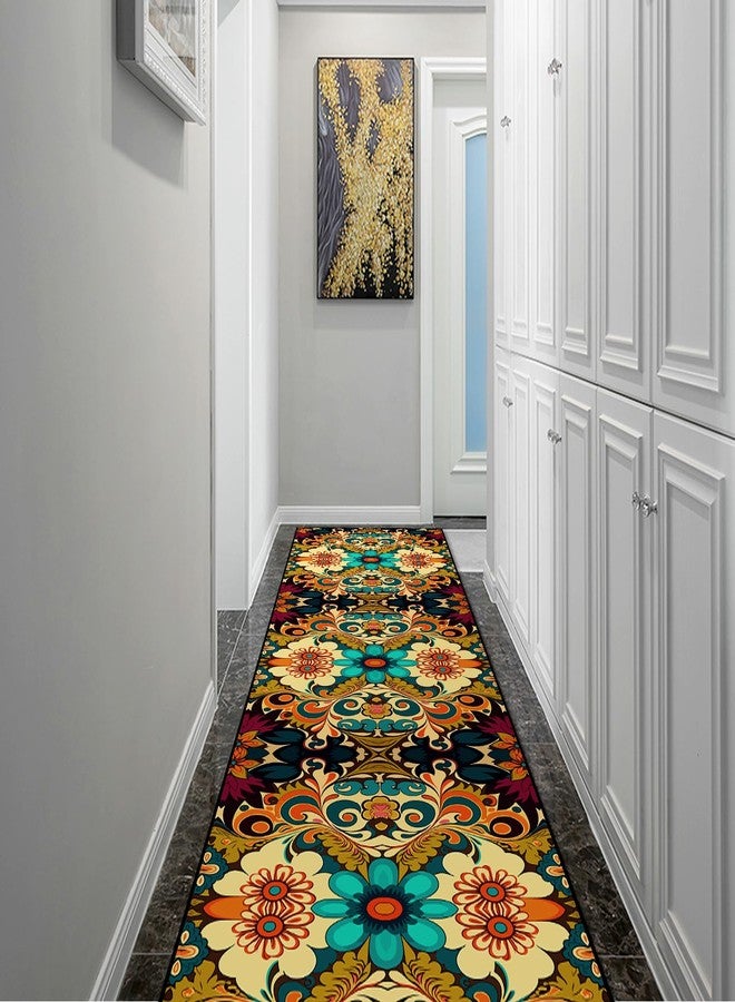 GUG Washable Corridor Runner Rug, Non-Slip Vintage Hallway Rug Runner with Upgrade Rubber Backing, Stain Resistant Faux Wool Distressed Carpet for Bedroom Kitchen Laundry Corridor Balcony (126" x 31.5") - Image 3