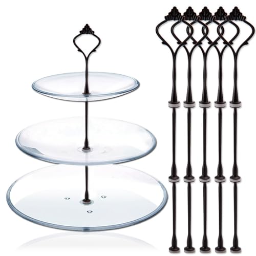 Happy Will 3 Tier Cake Stand Fitttings Kits Fruit Cake Plate Handle Fitting Cupcake Hardware Rod Stand Holder Black Crown 5 Sets（Plate not Included） - Image 1