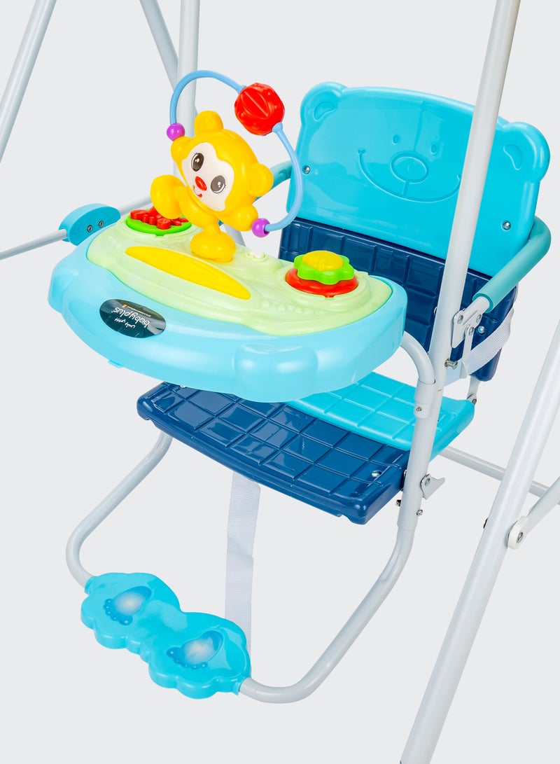 BABY PLUS Rainbow Baby Swing with Toy Tray & Safety Belt – Adjustable, Portable & Sturdy Design for Indoor & Outdoor Fun, Perfect for Newborns & Toddlers, Vibrant Blue Color  - Image 3