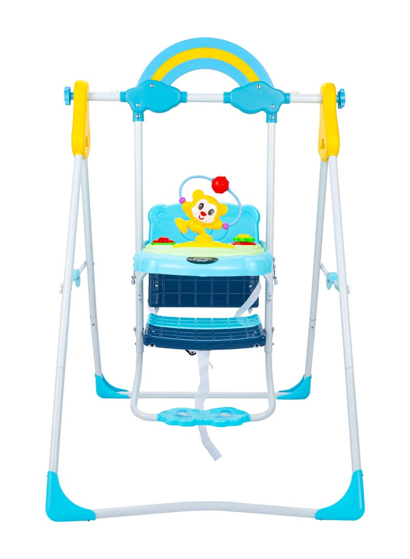 BABY PLUS Rainbow Baby Swing with Toy Tray & Safety Belt – Adjustable, Portable & Sturdy Design for Indoor & Outdoor Fun, Perfect for Newborns & Toddlers, Vibrant Blue Color  - Image 1