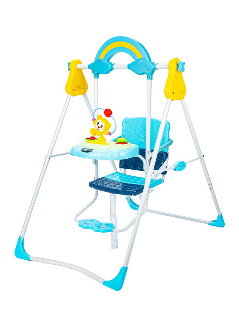 BABY PLUS Rainbow Baby Swing with Toy Tray & Safety Belt – Adjustable, Portable & Sturdy Design for Indoor & Outdoor Fun, Perfect for Newborns & Toddlers, Vibrant Blue Color  - Image 2