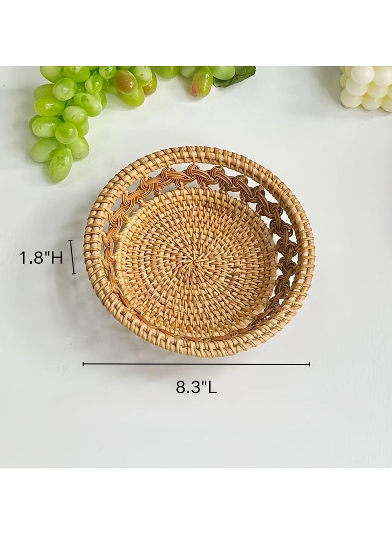 Rattan Bread Basket, Handmade Round Fruit Basket, 8.3 Inch Hand-woven Bread Basket, Wicker Food Storage Bowl, Natural Woven Rattan Serving Basket, Boho Home Décor Basket  - Image 3