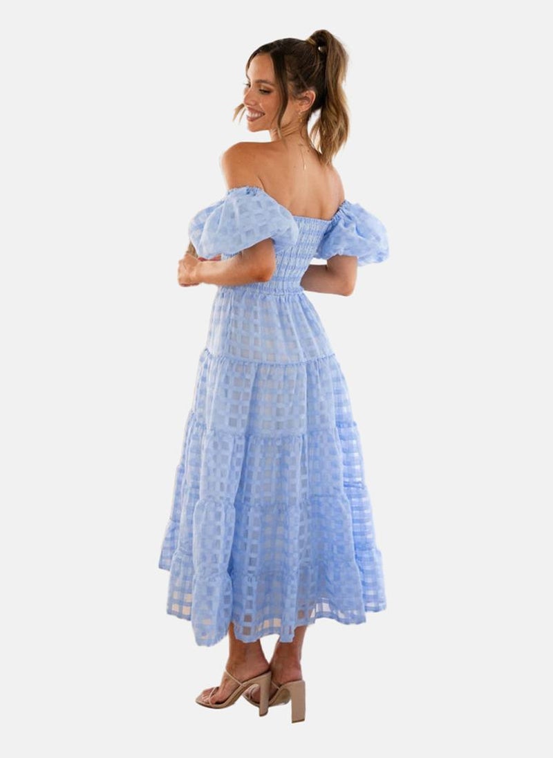 يونيكي فستان أزرق مكشوف الكتفين - Image 2