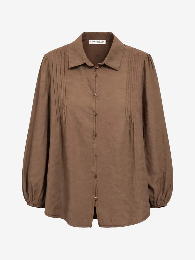 ميكسراي MIXRAY Textured Ribbed Long Sleeve Button-Up Shirt