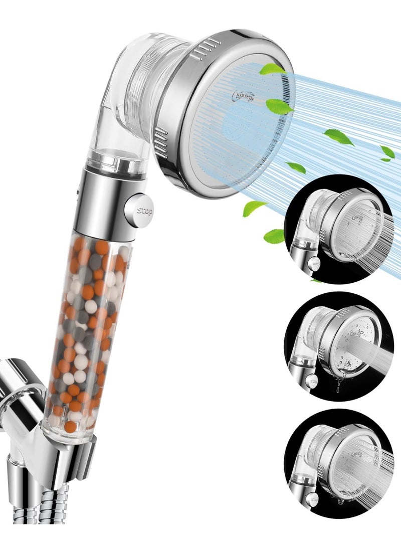 Chabeia Filtered Shower Head for Hard Water with Stop, High Pressure 3-Mode Shower Heads Built-in Power Spray to Clean Corner, Tub & Pets, Water Softener Handheld Shower to Remove Chlorine & Fluoride - Image 1